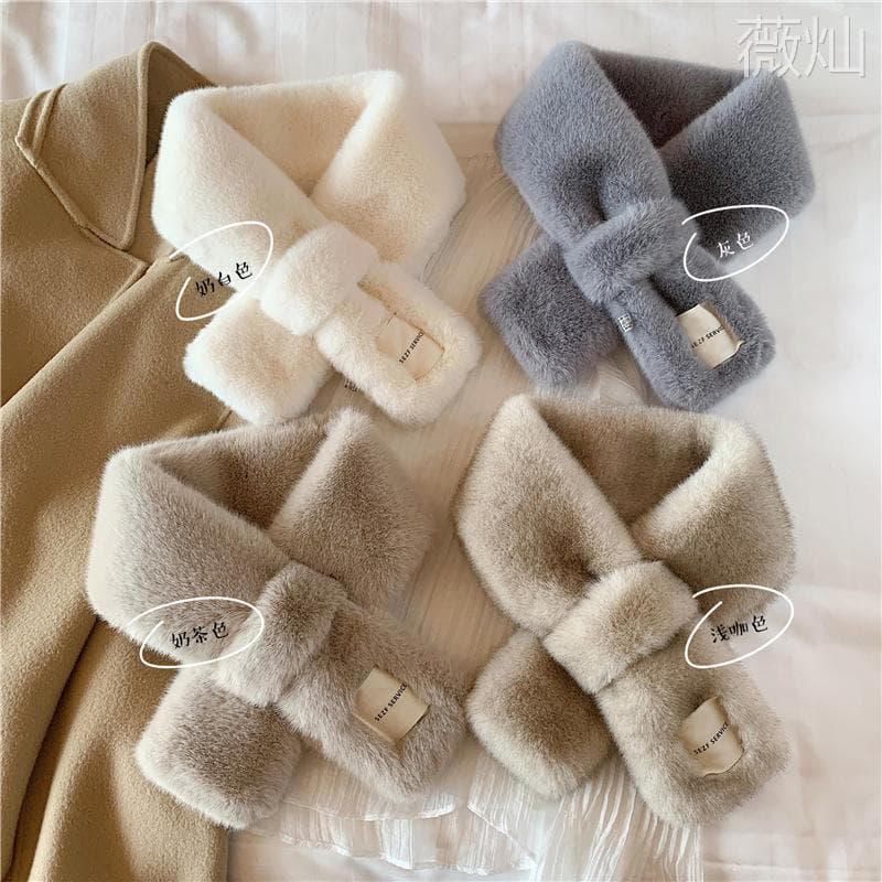 W inverno versão coreana cachecol moda All-Match cor cruz pelúcia quente babador estudante feminino L1