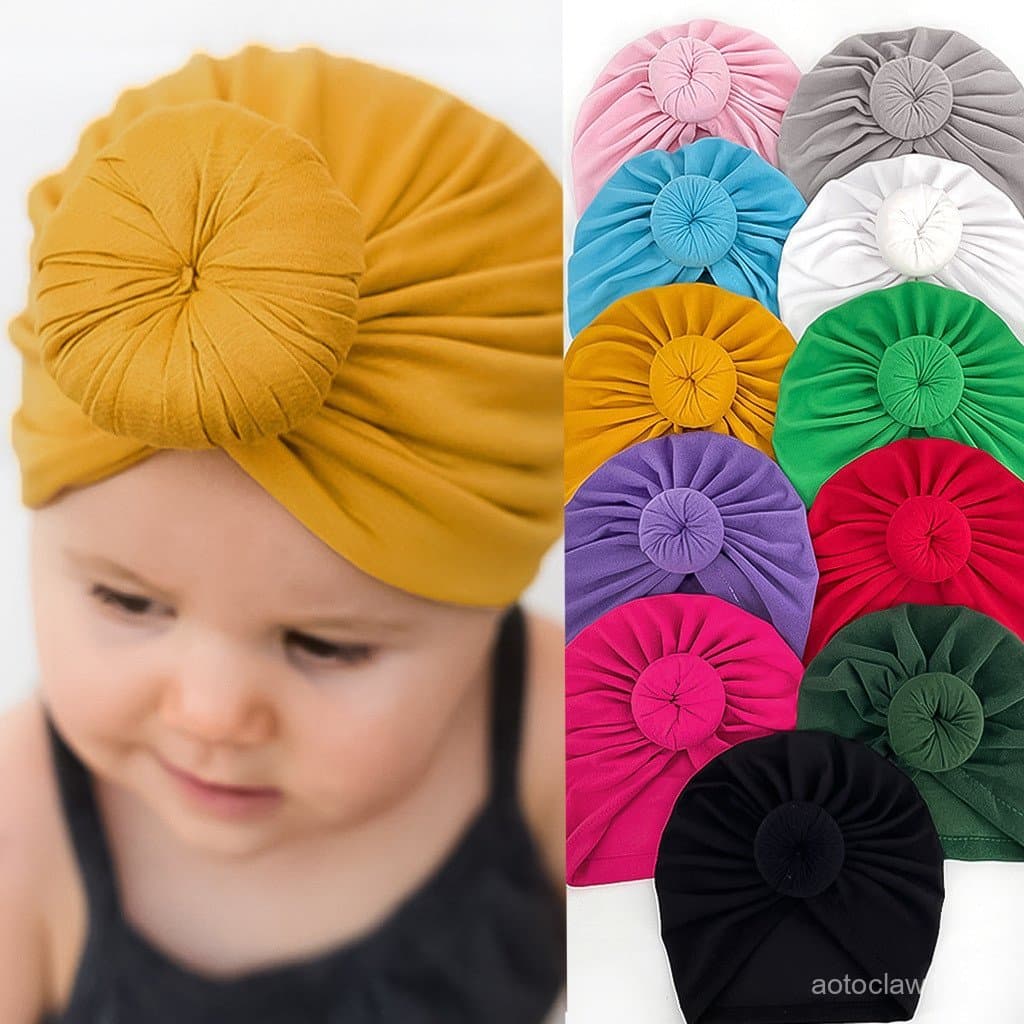 Novos Produtos para Bebês Europeus e Americanos 2023: Chapéu-Turbante Infantil, Gorro Indiano de Cor Sólida com Nó para