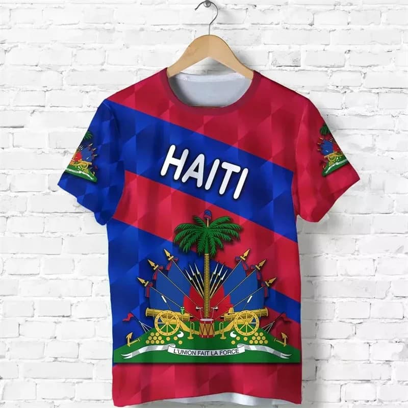 Camisetas De Grandes Dimensões Impressão 3D País Emblema Bandeira Caribe Mar Haiti Ilha Retro Roupas Streetwear Casual M