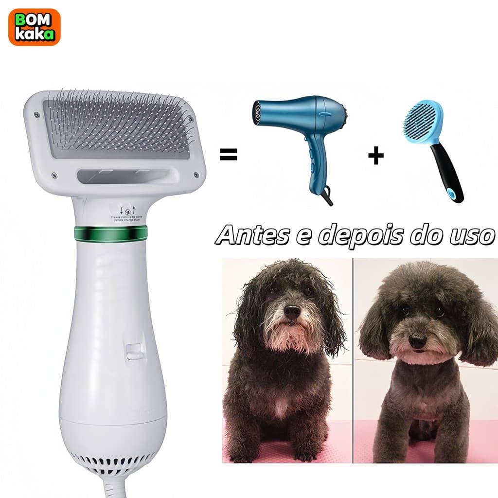Secador Escova pelo Pet 2 em 1 Portátil- Seca Remove Pelos Cachorro Coelho Gato 110v