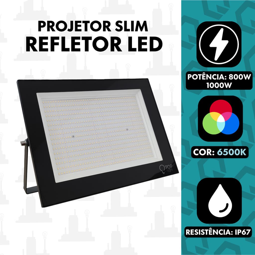 Kit 1, 2 Refletor 800w 1000w led holofote projetor ip67 Bivolt 110/220V Branco Frio 6500K