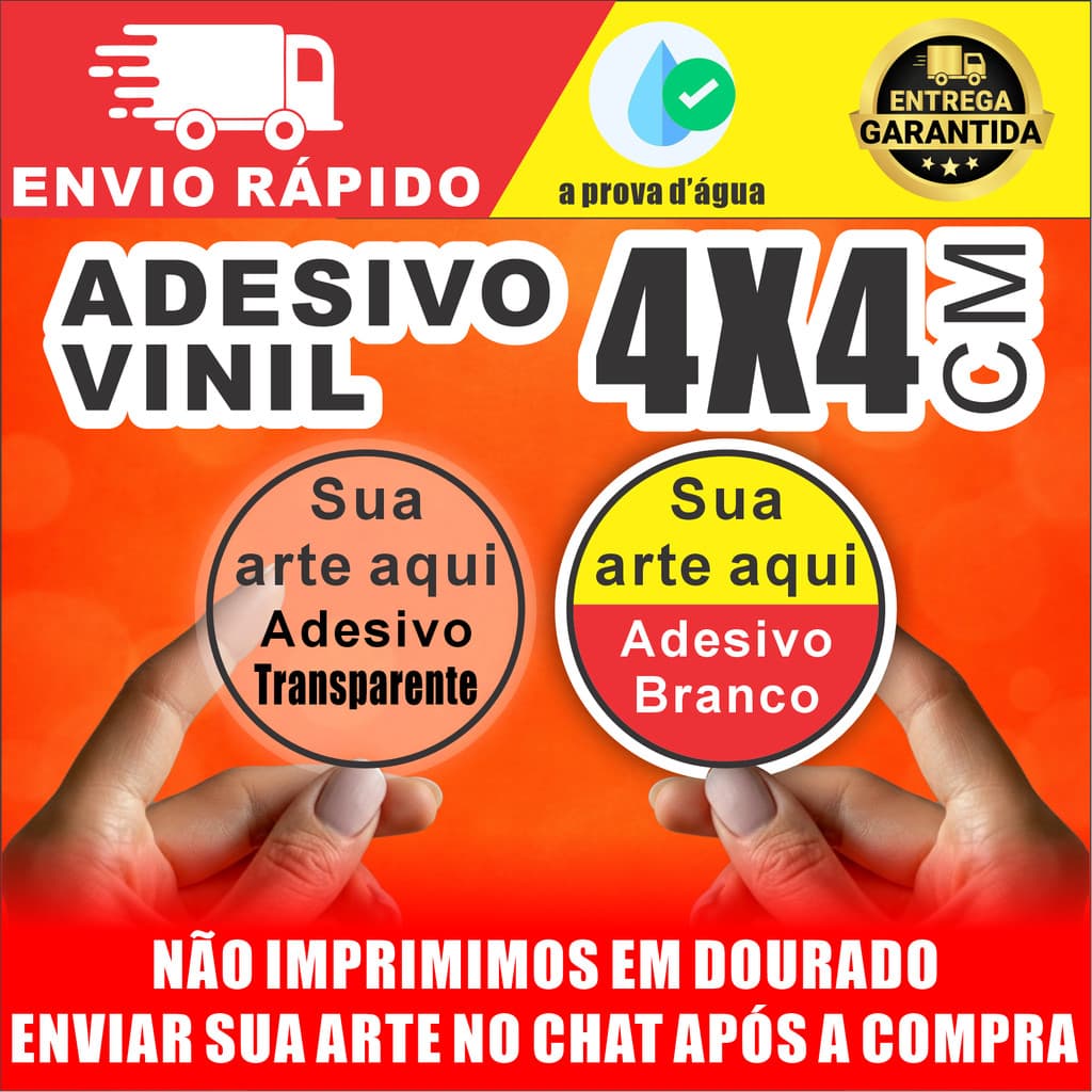 Adesivo Vinil 4x4cm Personalizado À Prova D’Água 50 a 500 Unidades Logo Marca