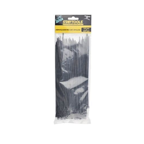 Kit Abraçadeiras Nylon 20cm 3mm Preto Pacote 100 Unidades Fixação Organizador