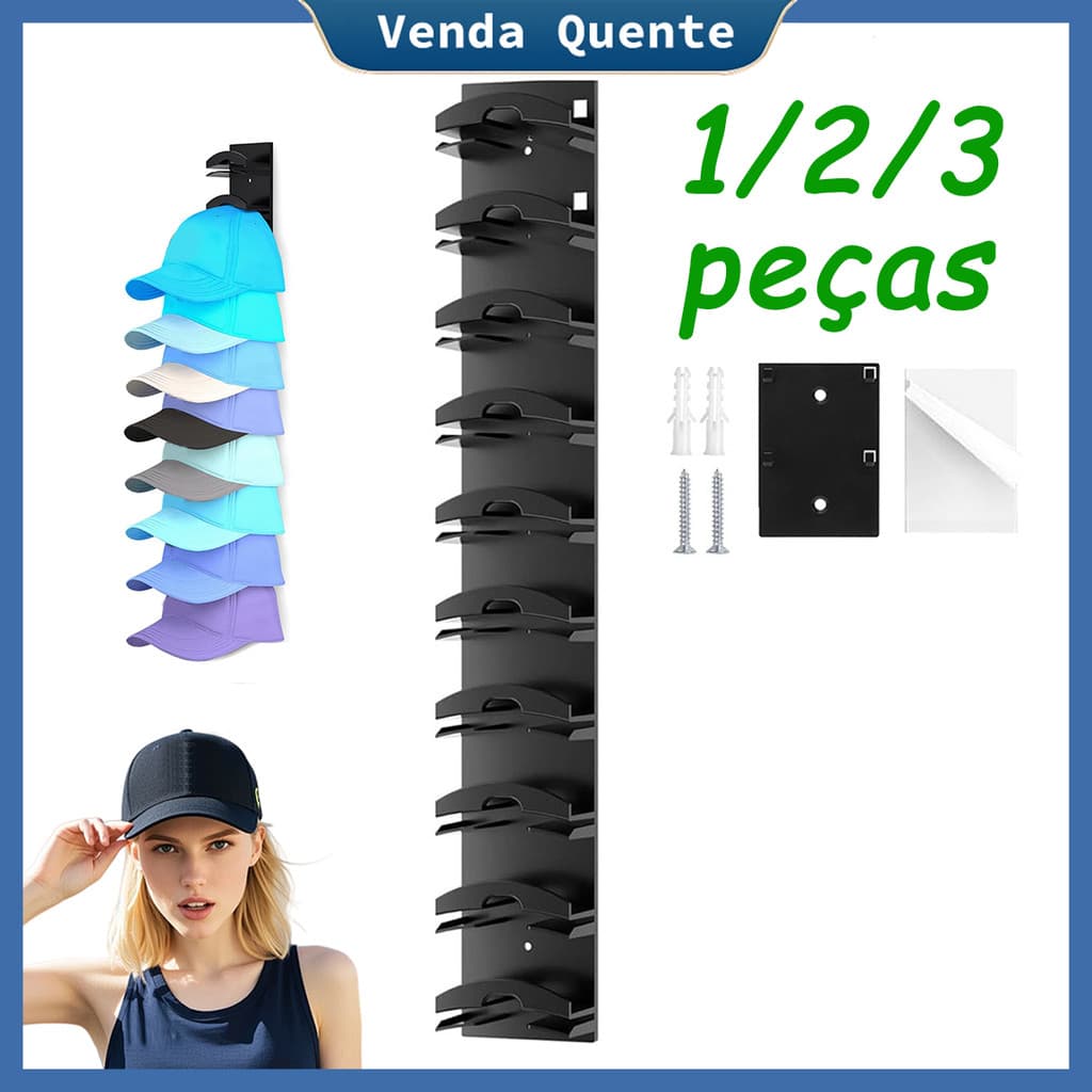1/2/3 peças de rack de chapéu de parede preto, gancho doméstico, rack de armazenamento de boné de beisebol