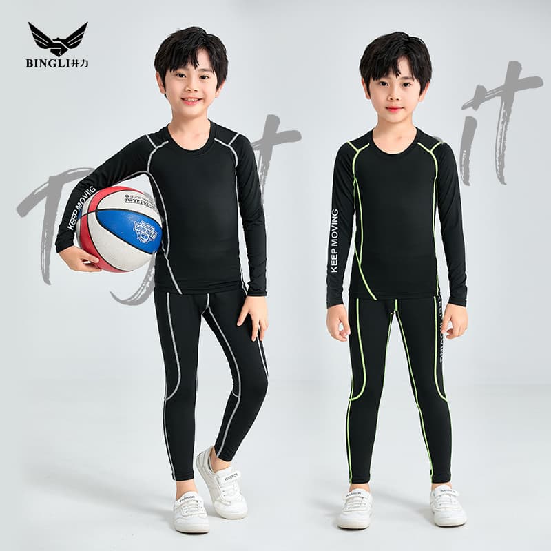 Crianças de Fitness roupas de secagem rápida outono novo estilo meninos de manga comprida terno de treinamento de basque