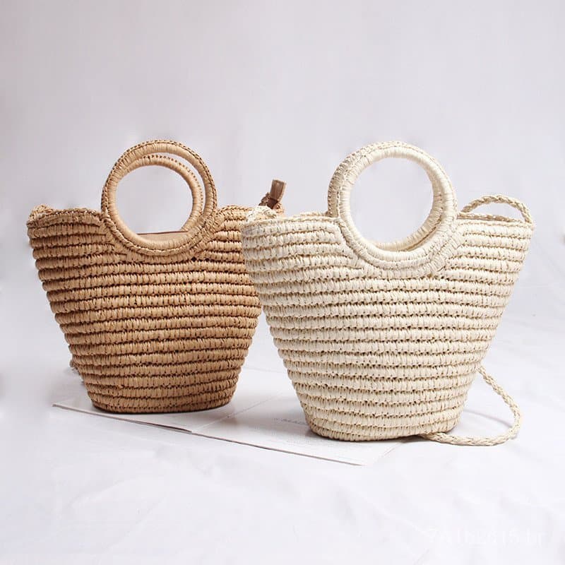 Bolsa de Palha Versátil com Alça Redonda, Bolsa Artesanal Vintage de Ombro Único, Bolsa Elegante para Mulheres, Bolsa pa