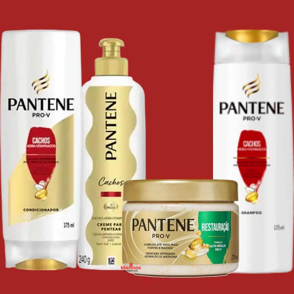 Kit Pantene  Pro V Cachos Hidra-Vitaminados Shampoo Prov Condicionador Cachos Creme Pet  Mascara Restauração Nutri 270Ml