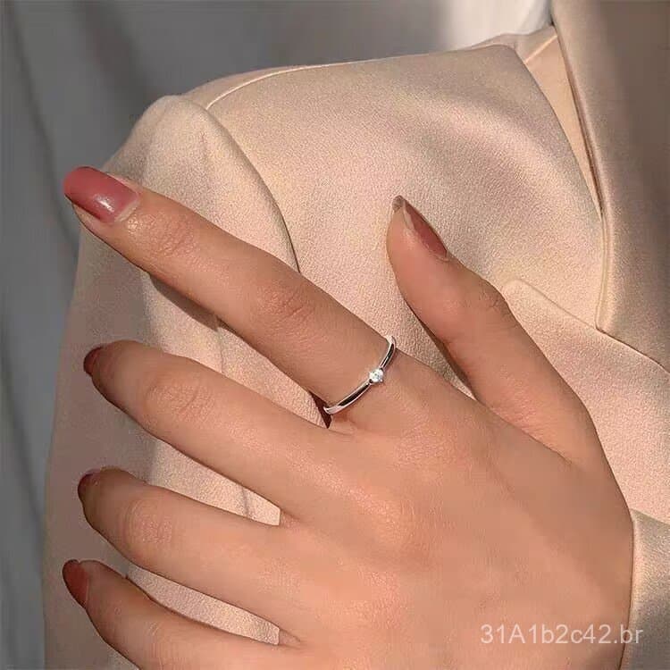 Anel fino aberto minimalista de prata 925 com zircônia e pequeno diamante para mulheres, versão coreana, design simples