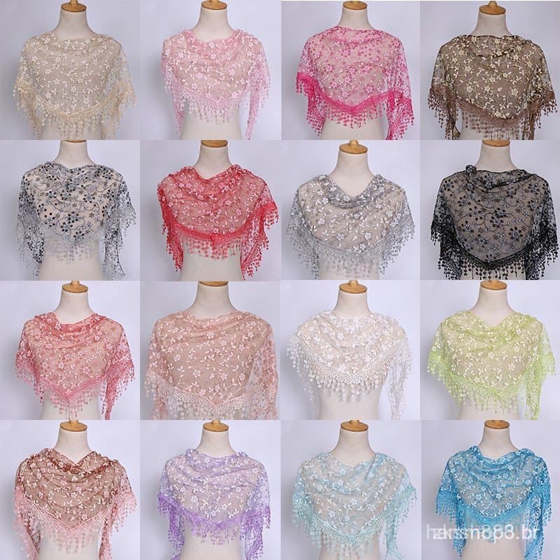 [Cachecol Triângulo De Renda Retro Tassel Sheer Scarf Women Hollow Out Floral Shawls Elegância Temperamento]