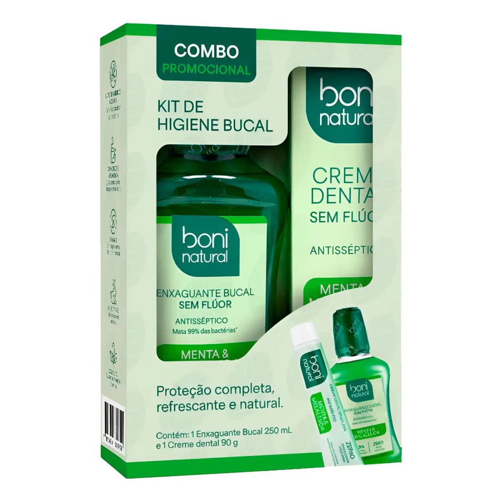 Kit Creme Dental + Enxaguante Bucal Menta e Melaleuca Boni Natural