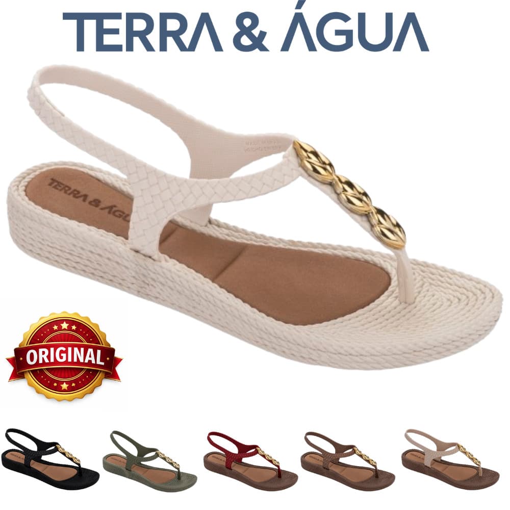 Sandália Terra & Água Cancun Trançada Pingentes Dourados Antiderrapante Praia Piscina 211407