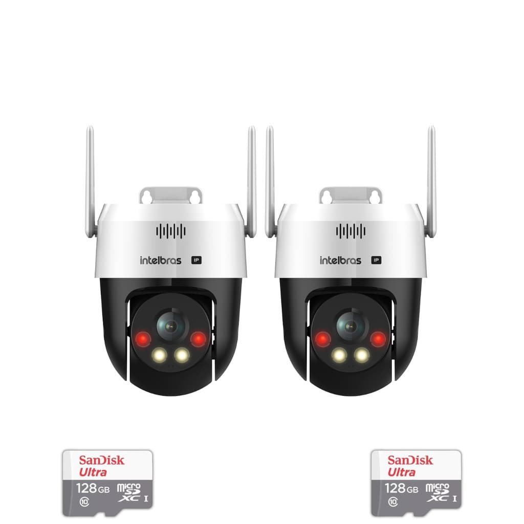 Kit Intelbras 2 Câmeras Vipw 1300 Mini SD IP Speed dome WI-FI cartão 128GB