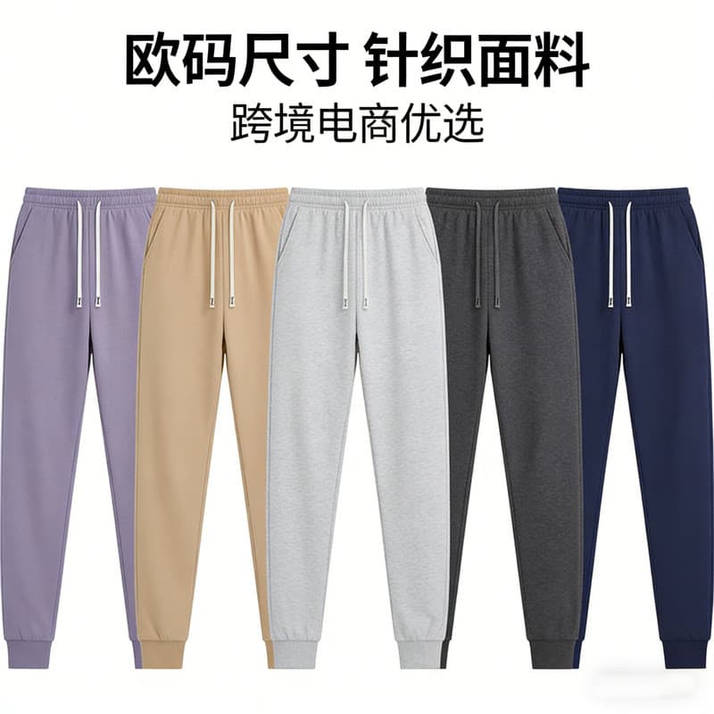 Tamanho europeu primavera outono malha Sweatpants masculino solto cordão estiramento calças de cor sólida masculino Casu
