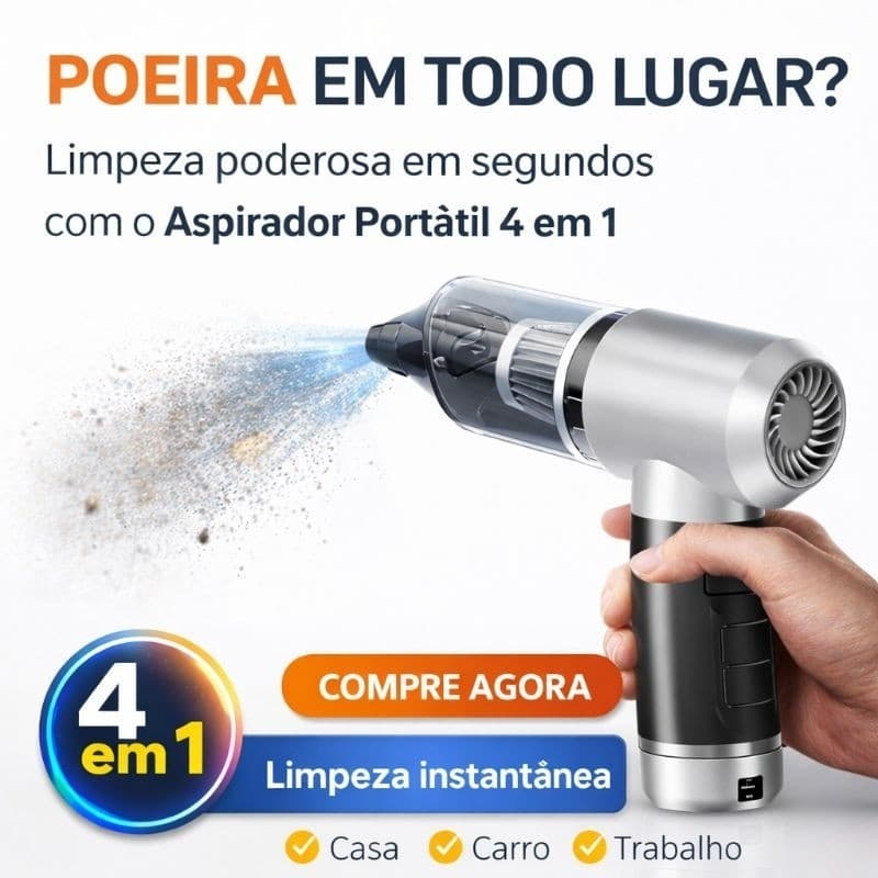 Aspirador e Soprador Portátil 4 em 1 Alta Potência e Multifuncional para Limpeza Completa Preto