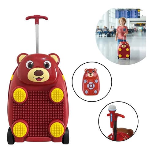 Mala Infantil Urso 3x1 Som Microfone E Blocos De Montar