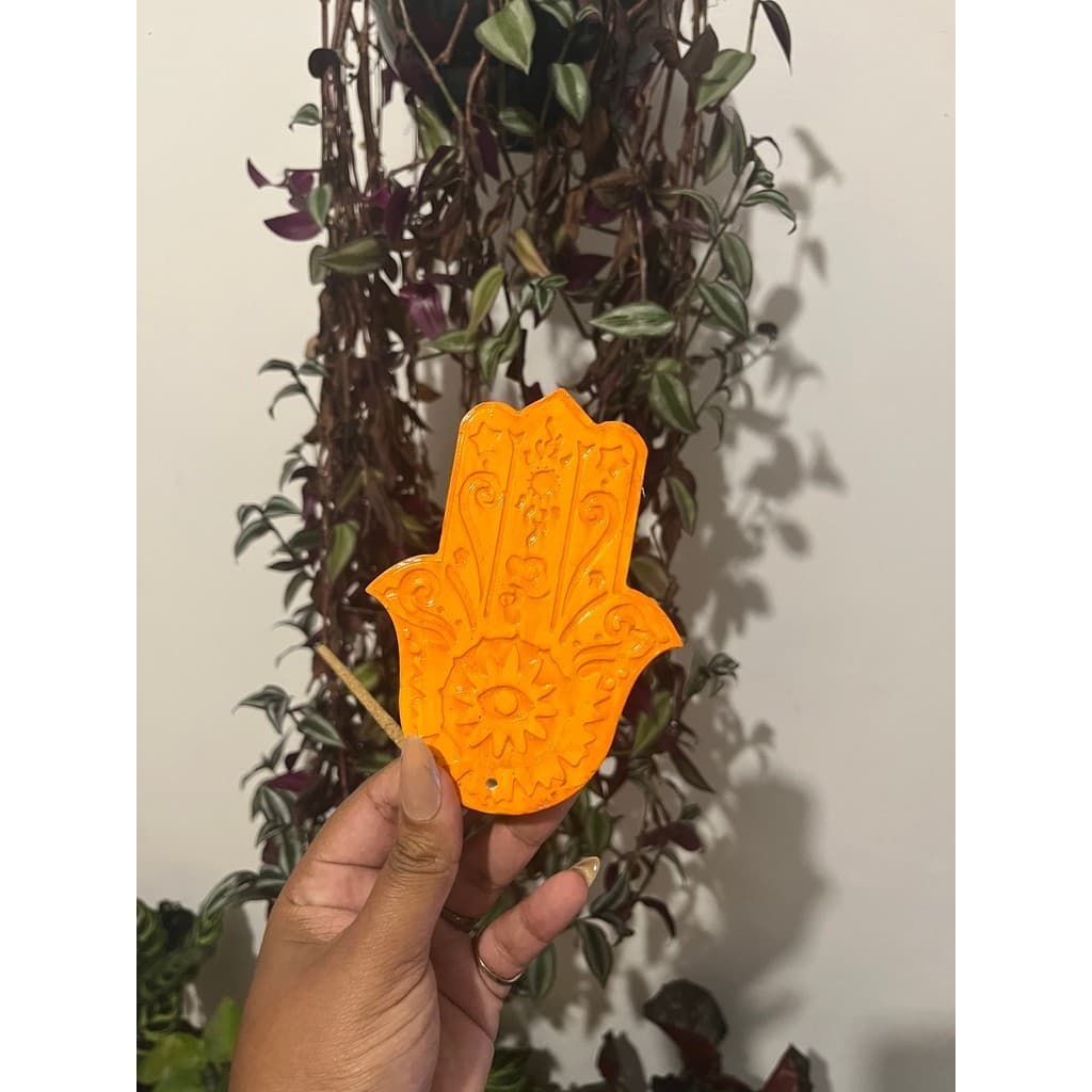 Incensário Mão Hamsa Laranja Artesanal - Proteção, Equilíbrio e Energia Positiva