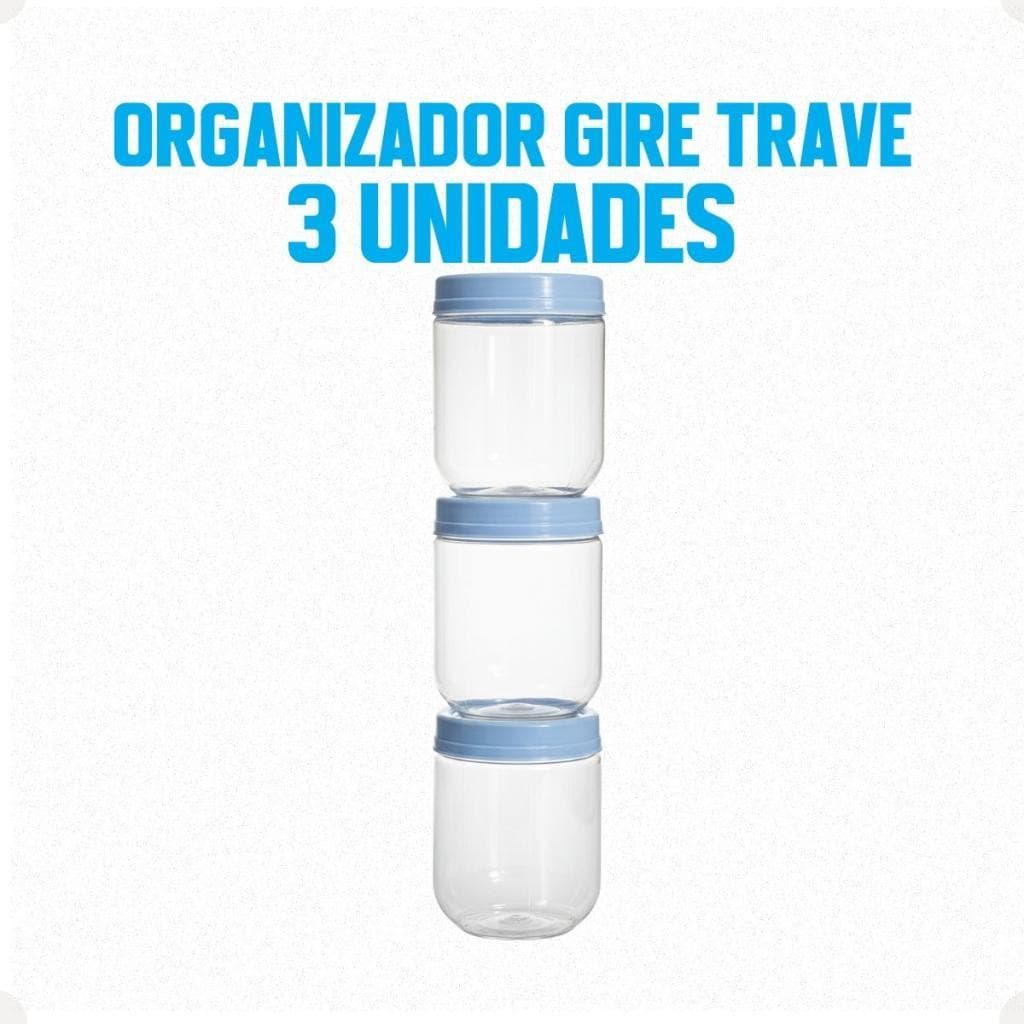 Kit Porta Condimentos Gire Trave 380ml 3 Peças Azul Claro Organização Cozinha Temperos Giro Fácil