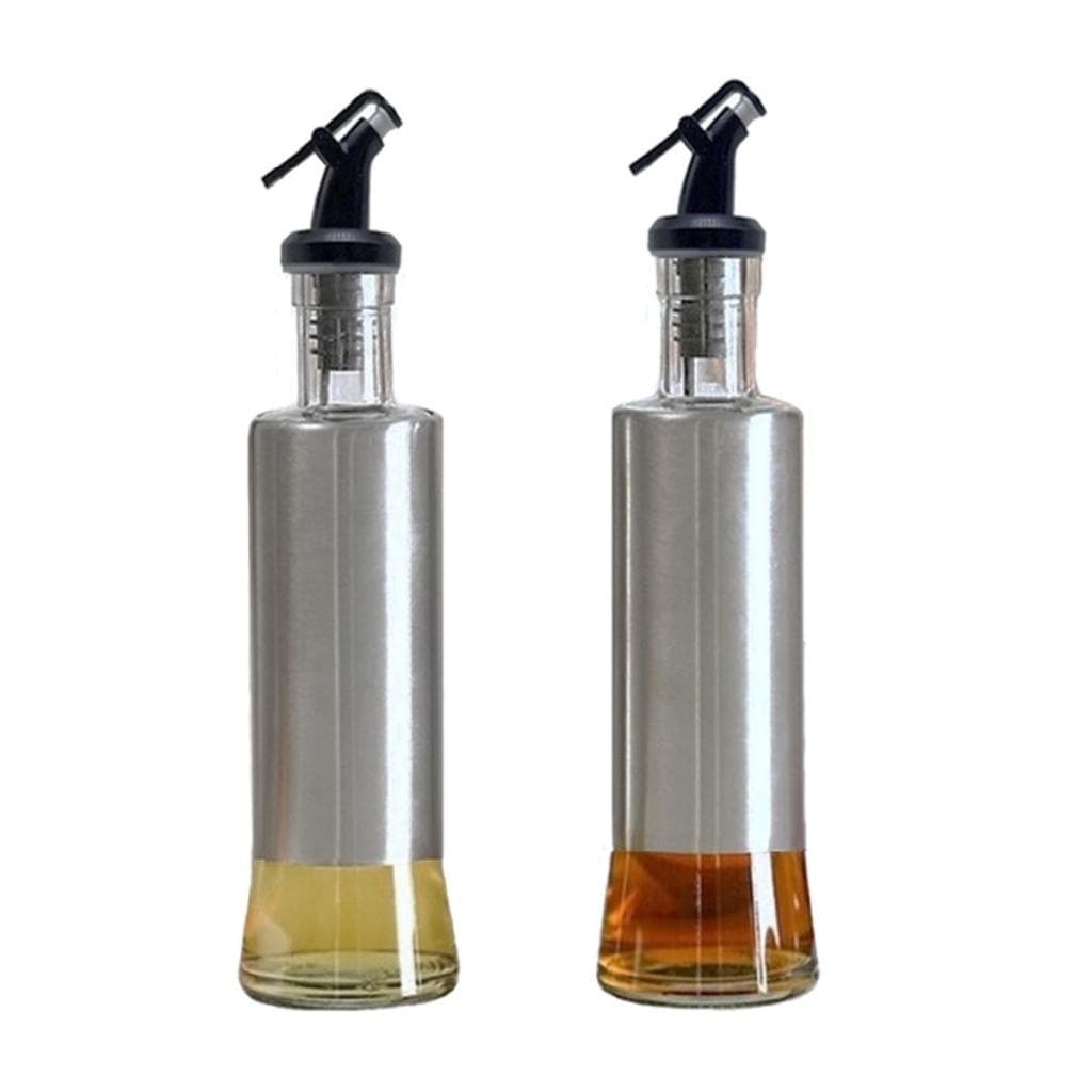 Kit 02 x Porta Azeite ou Vinagre Com Bico Dosador em Vidro Inox