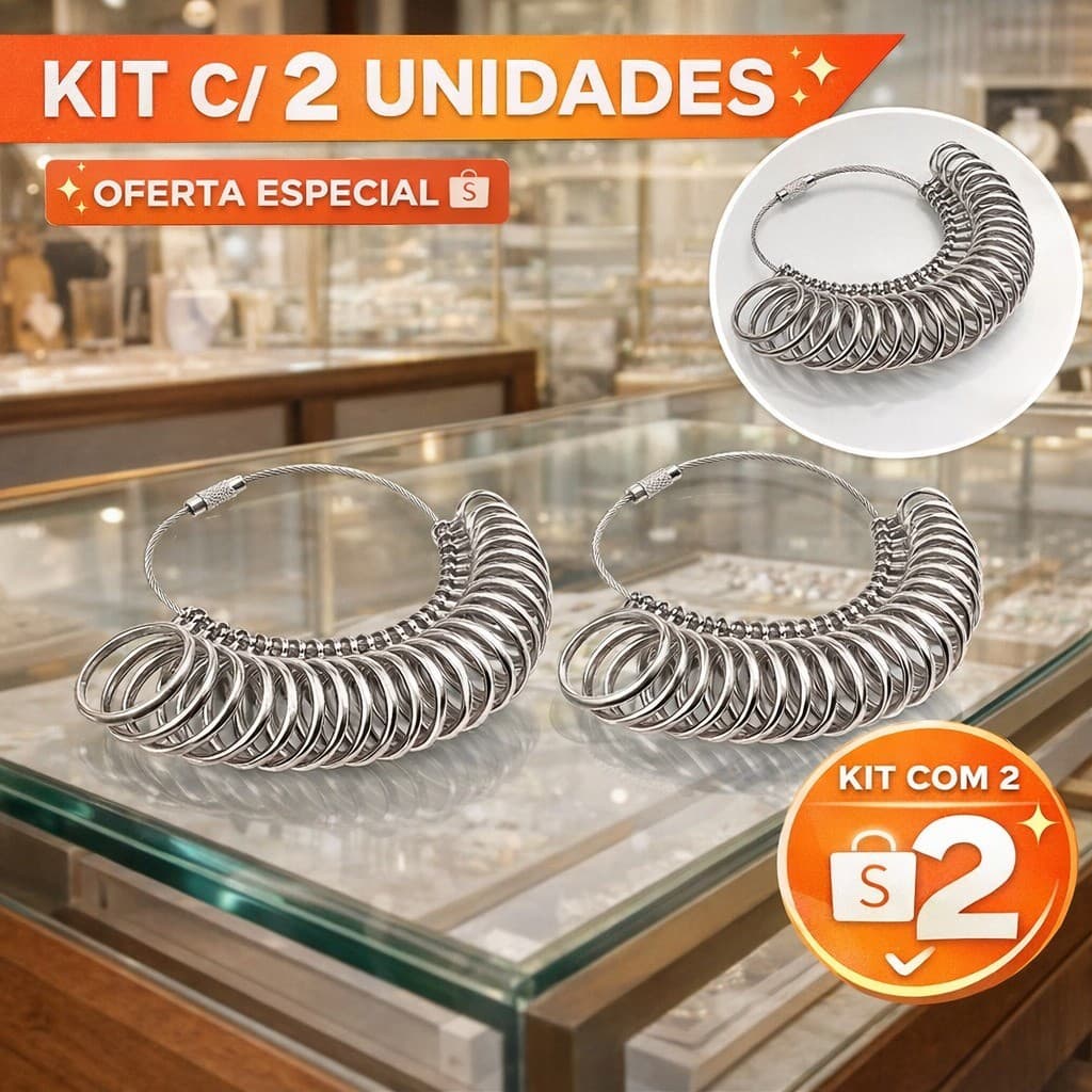 Kit 2 Aneleira Profissional Medidor de Dedo em Metal Numeração 1 ao 35 Não Enferruja