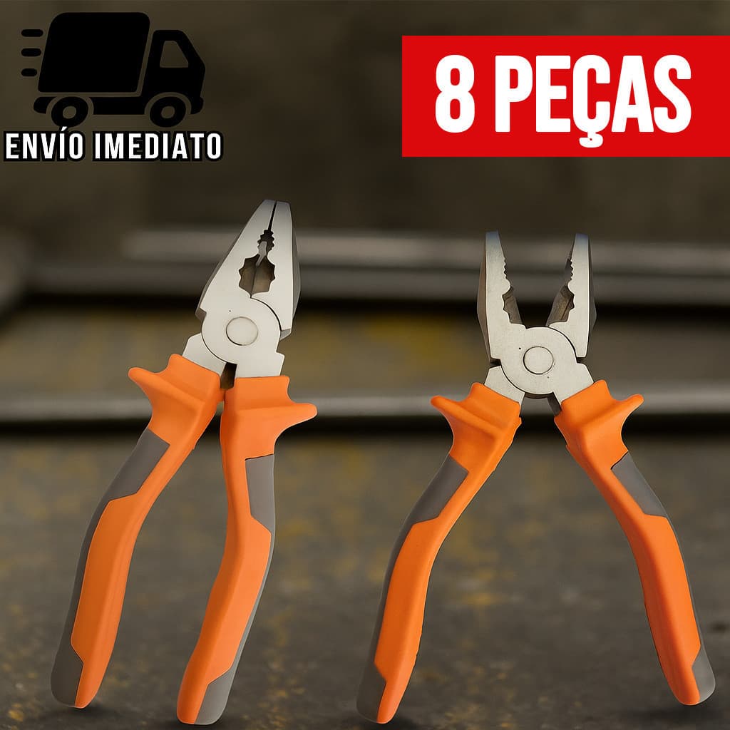 Kit 8 Alicate Universal Profissional 8" Multiuso com Cabo Isolado – Ferramenta Manual