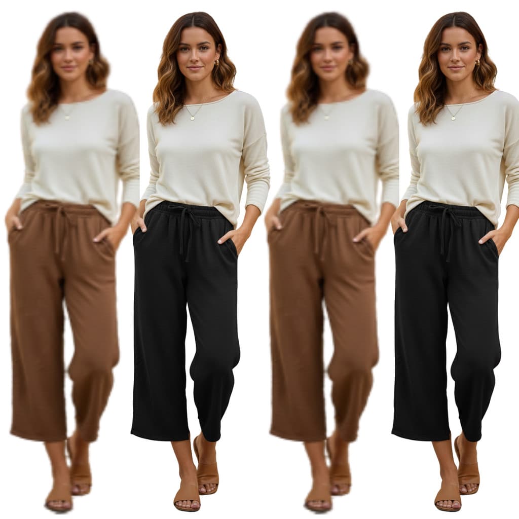 Kit 4 Calças Pantalona Feminina Cintura Alta Confortável Casual Dia a Dia