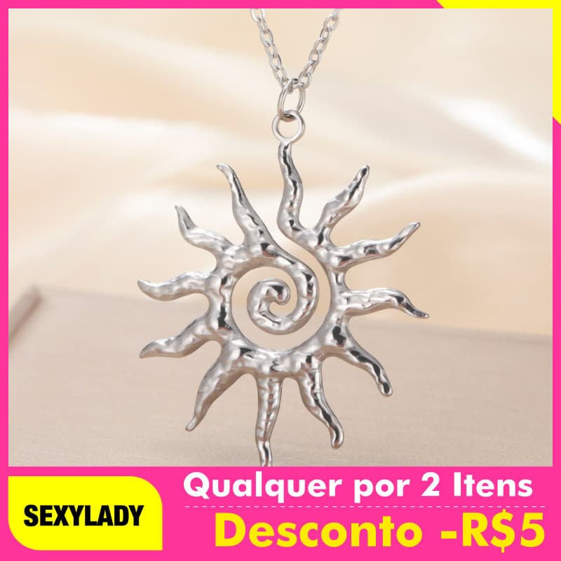 Colar de Aço Inoxidável 304 Série Sol em Espiral Oca, Acessórios de Alta Qualidade, presentes de joias