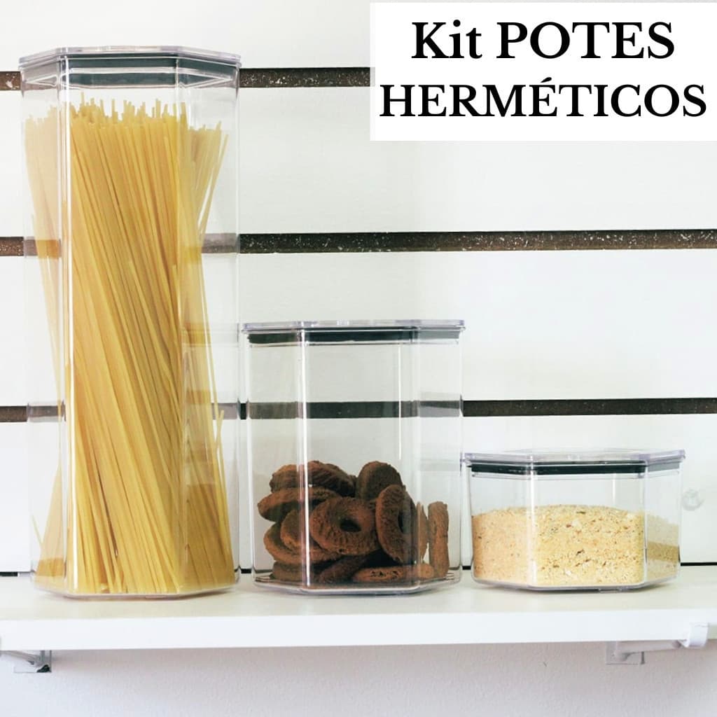 Kit 6 Potes Herméticos em Acrilico Organizadores de Alimentos 1 Grande 1 Médio e 4 Pequenos