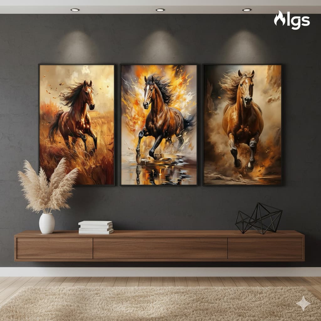 Peças Quadros Decorativos 3 Peças Cavalos Country Vintage Estilo Pintura Minimalista 120x60
