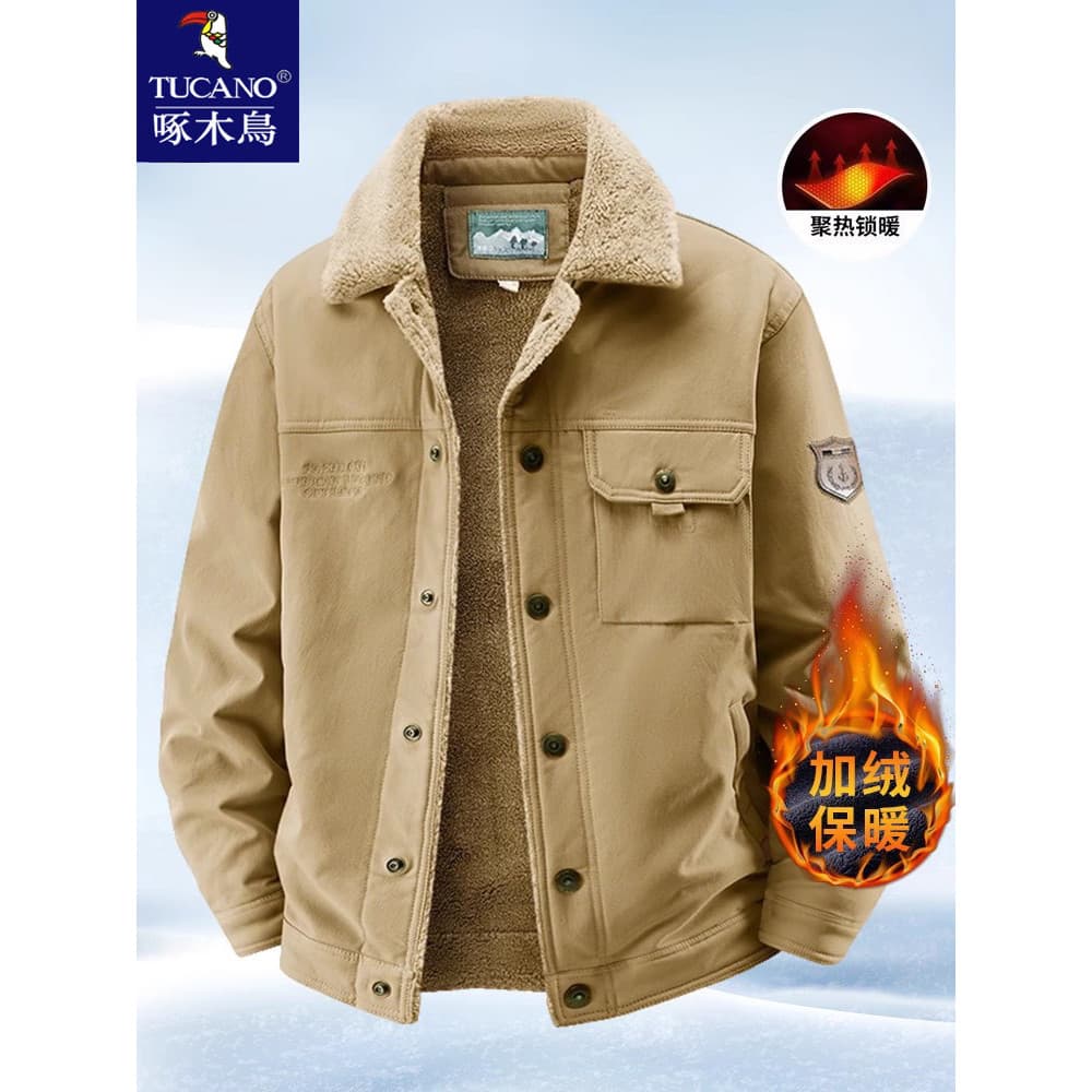 Woodpecker Jaqueta masculina de algodão puro de lã de cordeiro Jaqueta acolchoada de algodão Cardigan masculino Jaqueta