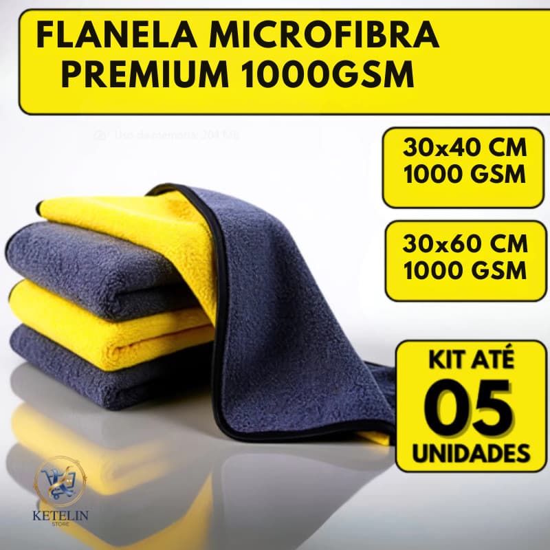 Kit 05 Pano Flanela Microfibra Automotiva 1000SM Premium Para Lavagem polimento de Carro