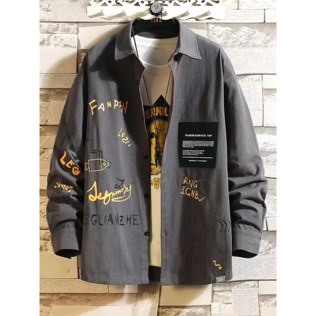 Camisa masculina de manga comprida primavera outono Casual bonito roupas superiores verão camisa japonesa Street Wear pu