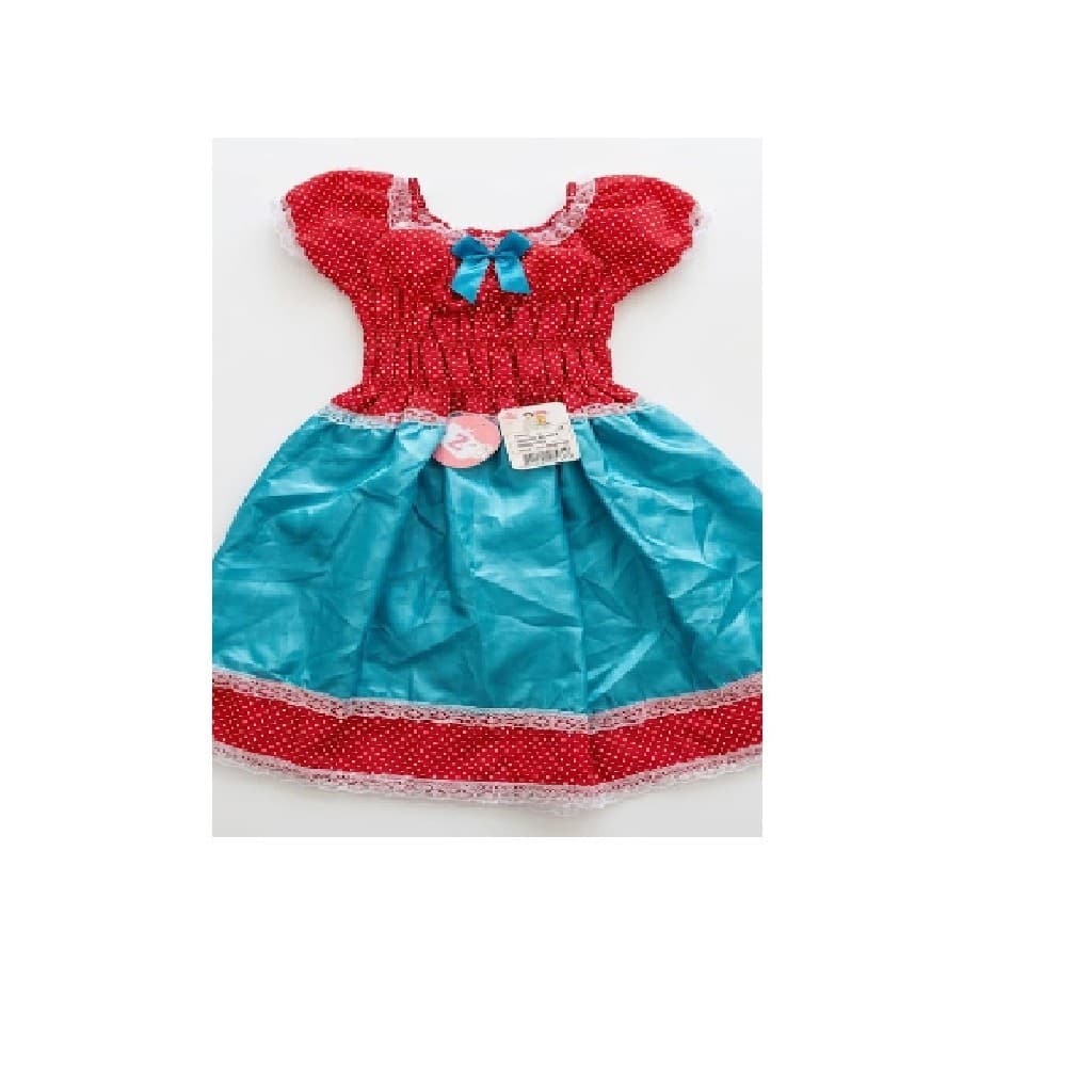 Vestido Infantil Caipira Azul E Vermelho Com Bolinhas TAM 2