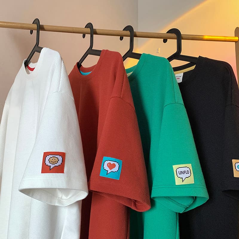 2024 verão na moda Waffle gelo seda impressa camiseta masculina de manga curta Casual simples solto All-Match meia manga