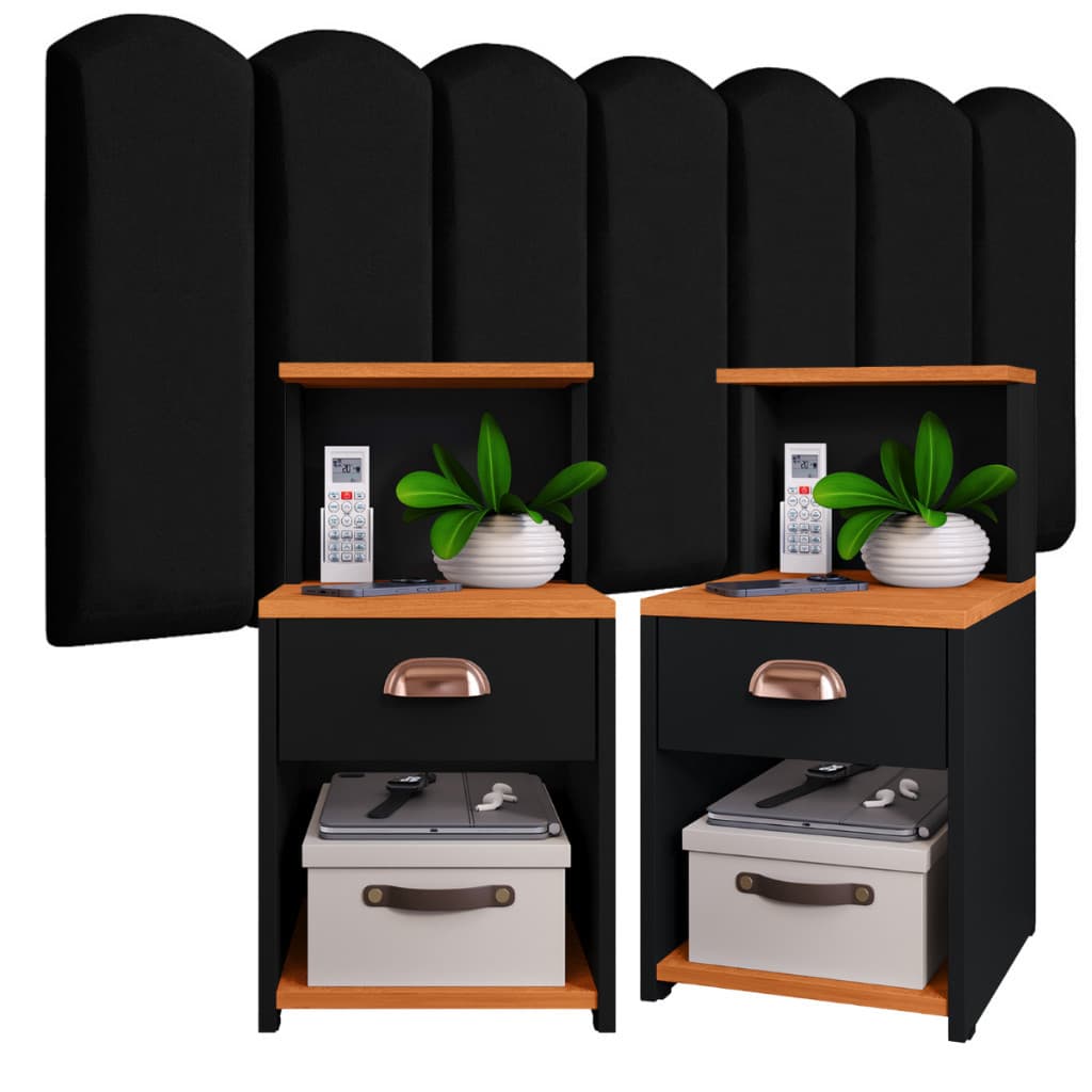 Conjunto de Cabeceiras em Módulos NÚVEM com 1 kit Mesa de Cabeceira CLÉO com 1 Gaveta e Prateleira - Varias Cores