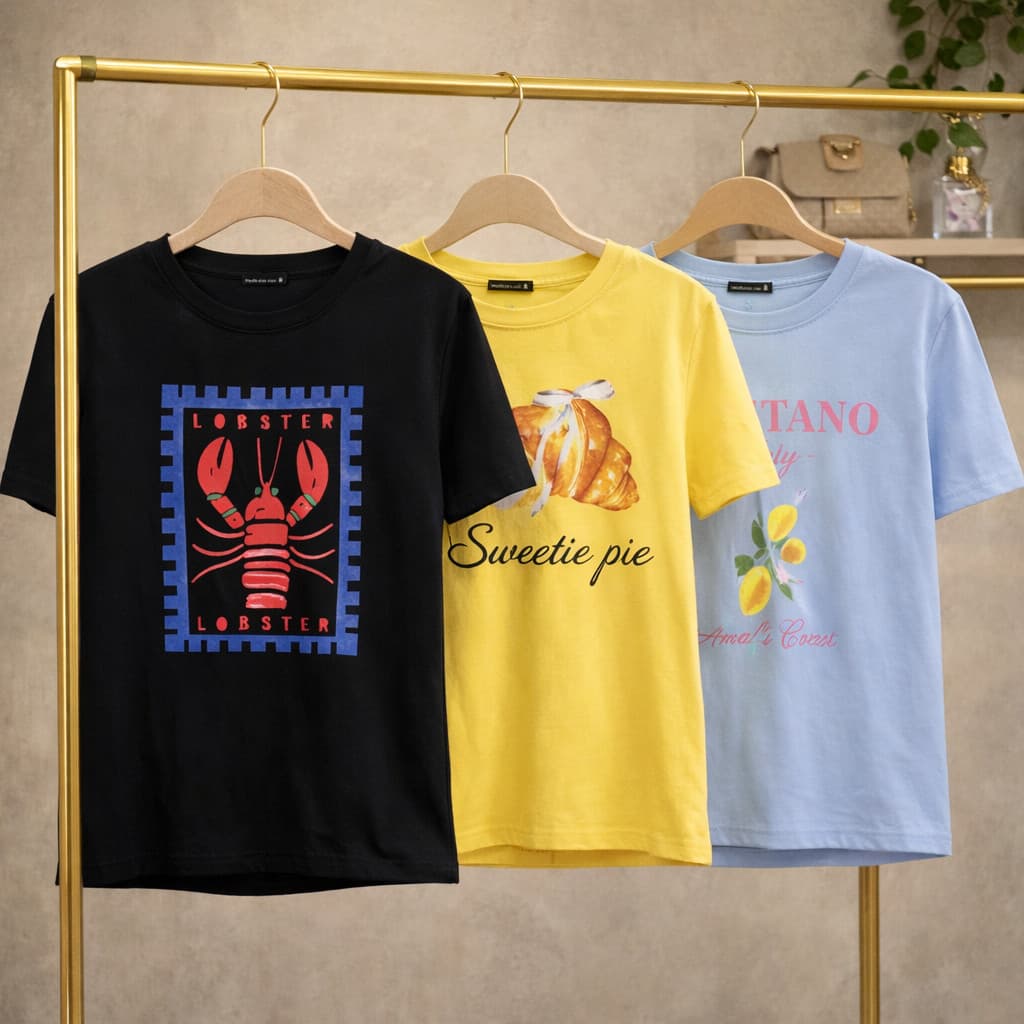 Kit 3 Camisetas Femininas Estampadas Minimalistas Casual Dia a Dia 100% Algodão - Manga Curta