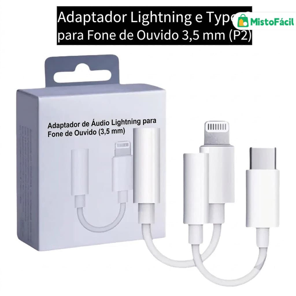 Adaptador P2 para Fone de Ouvido iPhone, Sem Bluetooth, Plug and Play