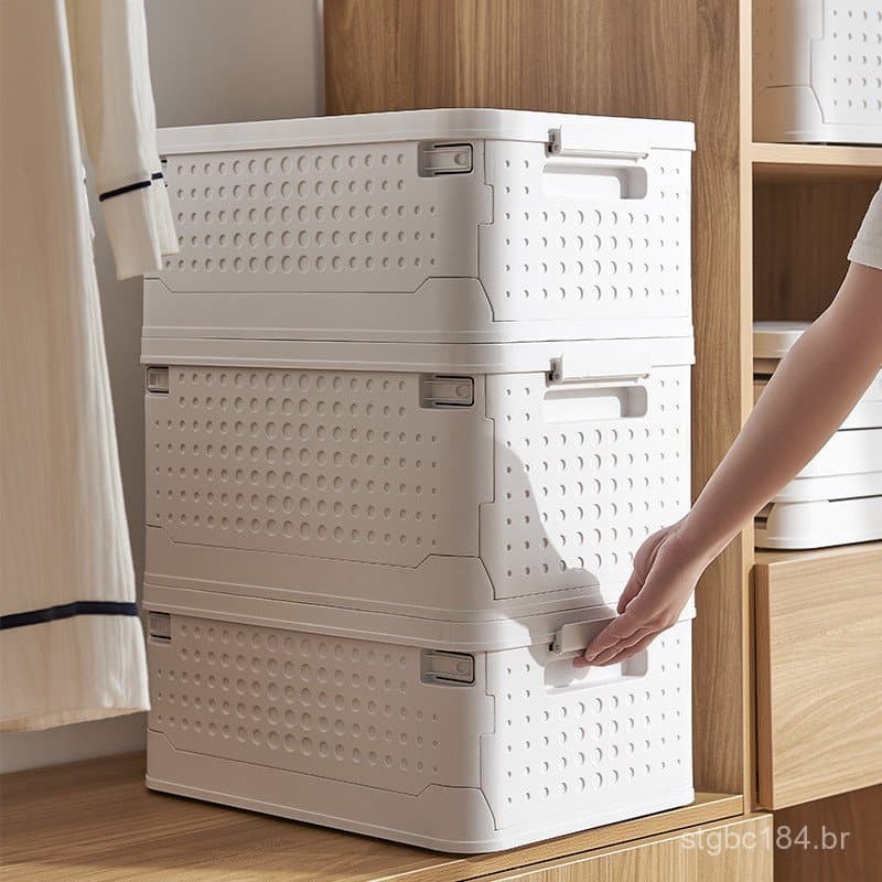 Grande caixa de armazenamento dobrável para roupas e itens domésticos, caixa organizadora de plástico para brinquedos e