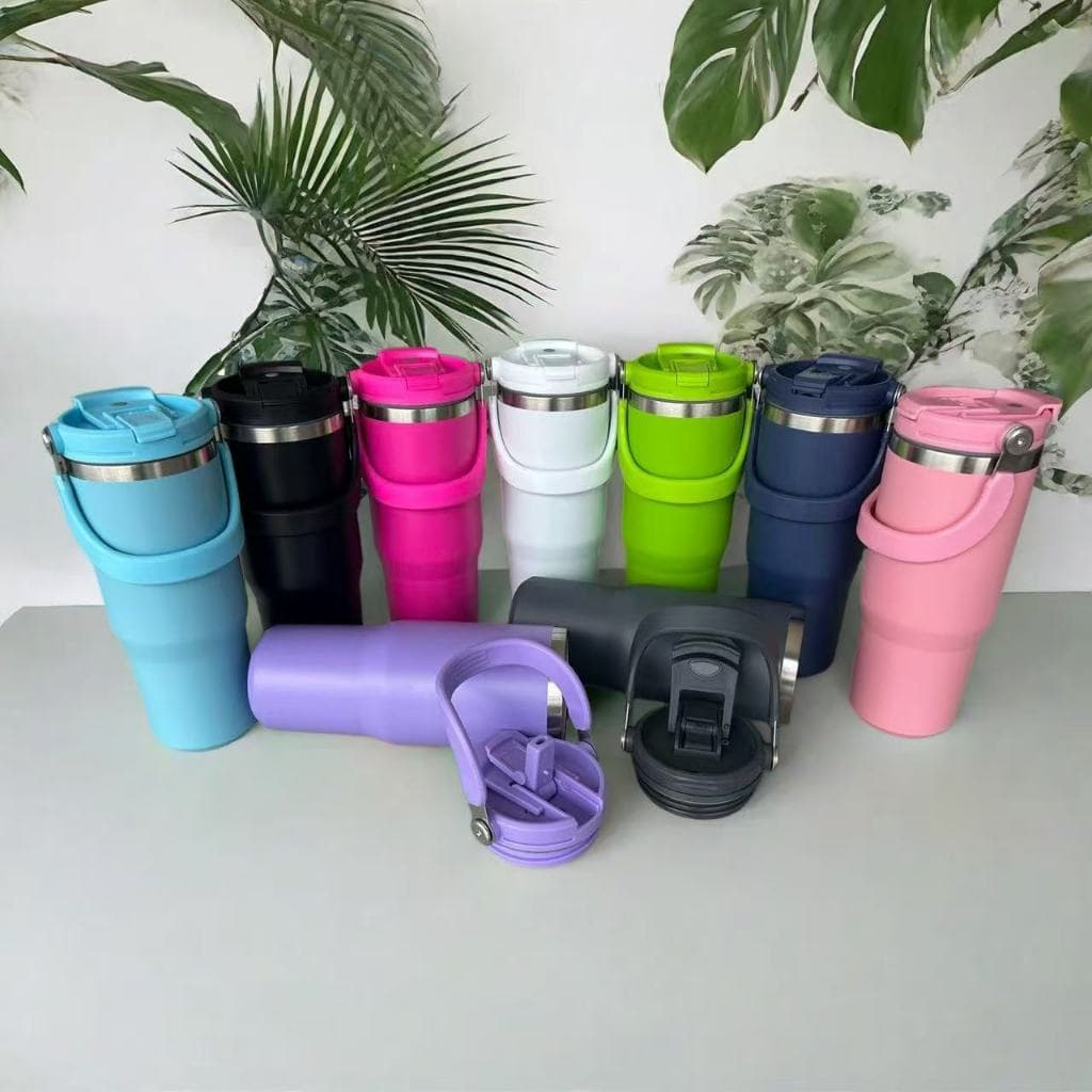 Garrafa Térmica Com Alça Flip Tumbl Aço Inoxidavel Isolamento Térmica com canudo 900ML #S900