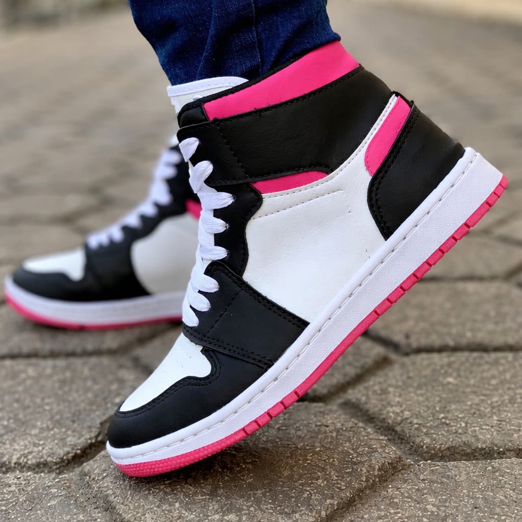 Botinha Rosa Feminina Tendência Casual Cano Alto Estiloso Confortável Leve Promoção Envio Imediato