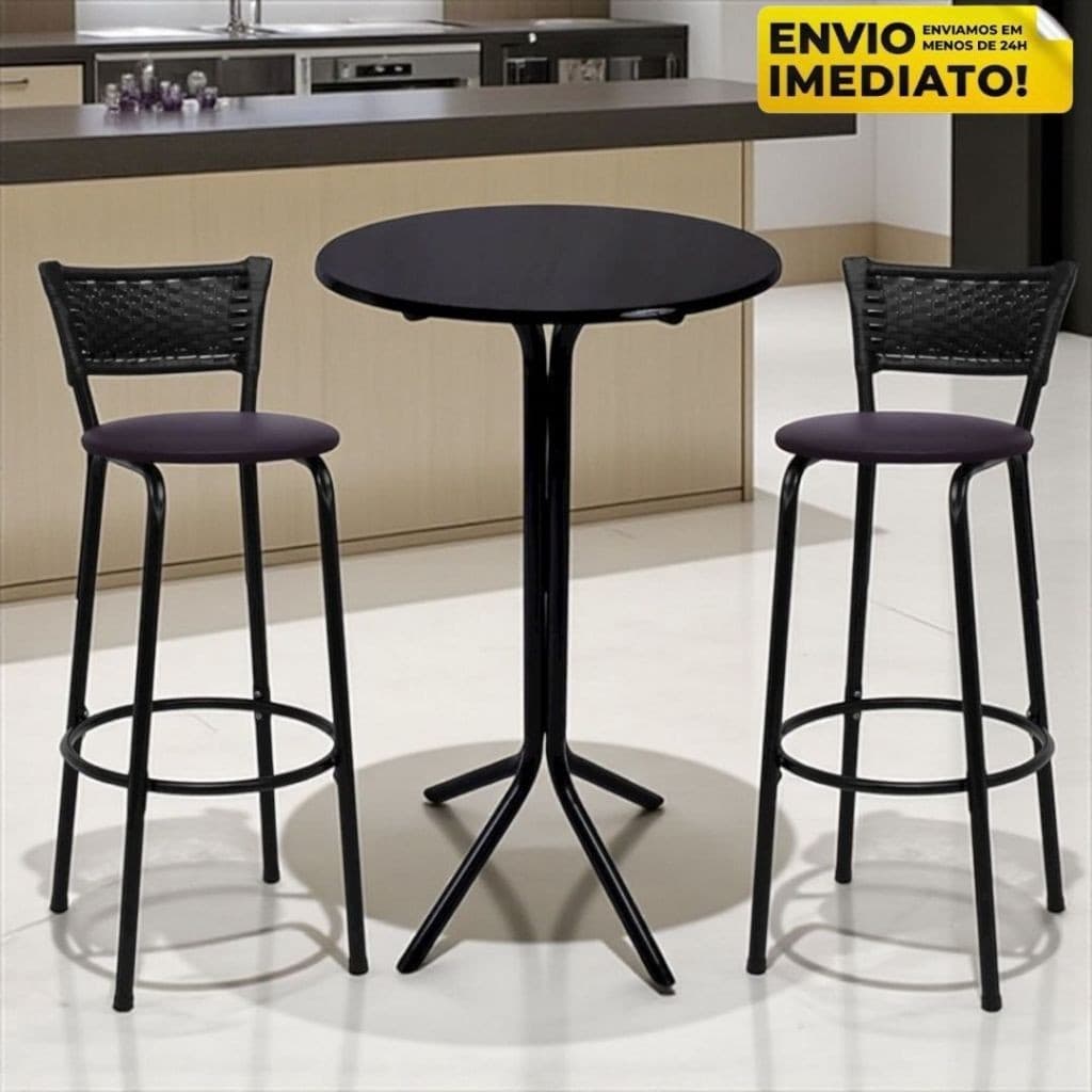 Kit 2 Banqueta Alta + Jogo Mesa Bistro Americana Gourmet Cozinha Premium de Junco