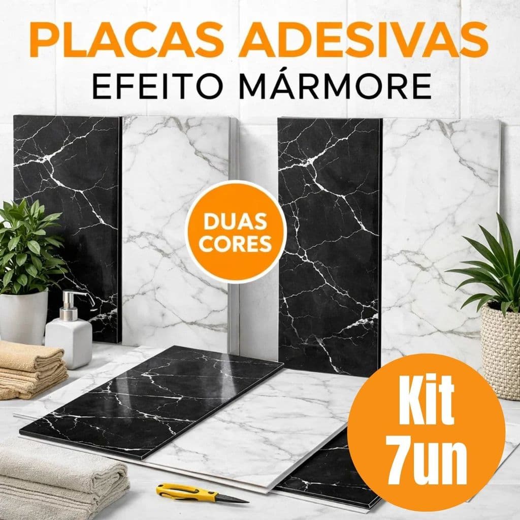 Kit 7 Placa Adesiva Mármore 60x30cm Vinil Autoadesivo