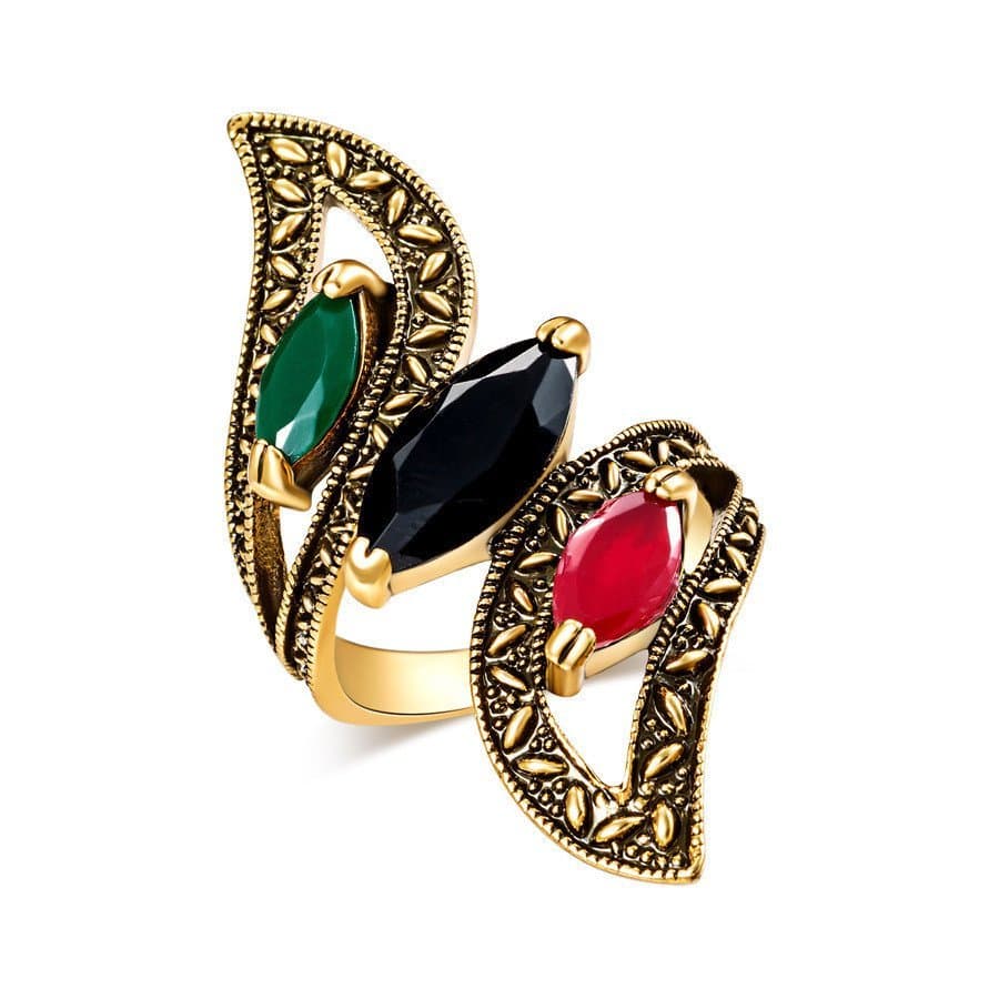 Anel Feminino Espiral Banhado a Ouro com Pedras Preciosas Tricolor, Estilo Boêmio e Elegante de 2018, Diretamente do Fab