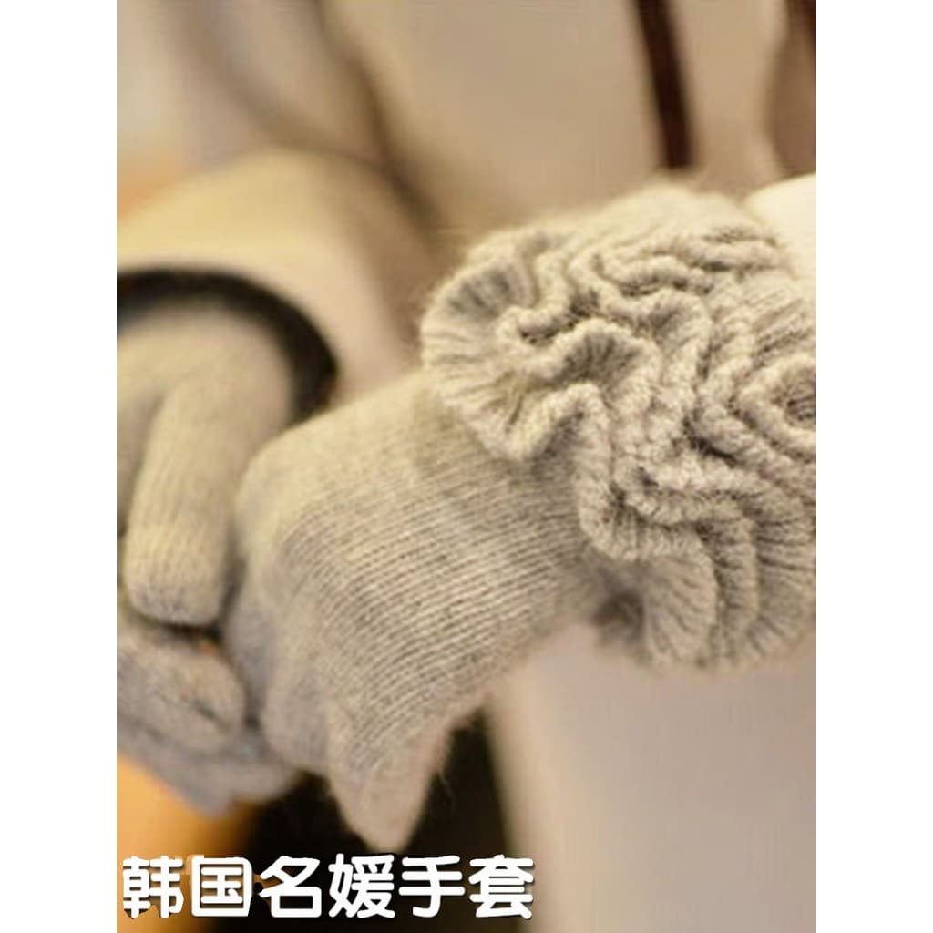 Feminino inverno coreano celebridade estilo coelho luvas de lã temperamento quente fungo renda coelho lã malha Split ded