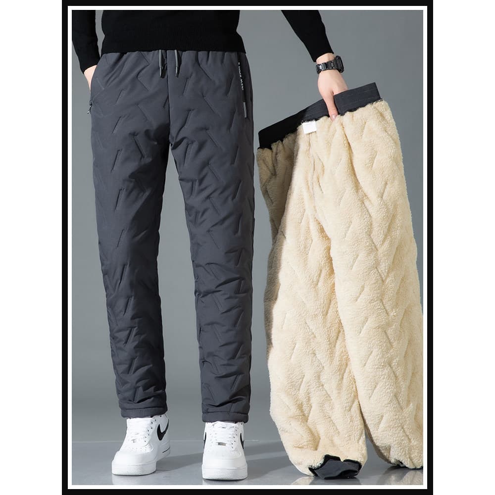Calças de algodão masculinas para uso externo, inverno, à prova de vento, à prova de frio, lã de cordeiro, calças quente