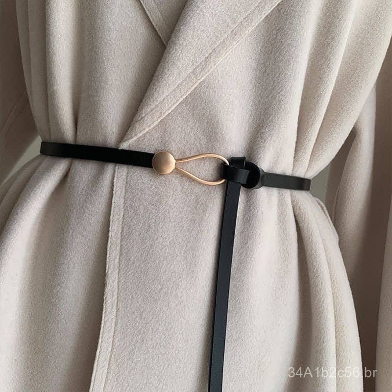 Cinto feminino de couro sintético sem furos, acessório moderno para vestidos e casacos, cinto fino que afina a cintura,