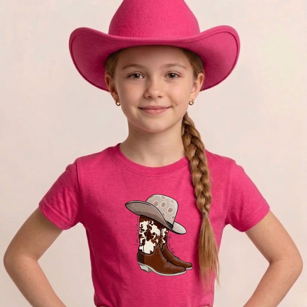 Camiseta Infantil Menina Country  Moda Agro Estampa Bota e Chapéu Boiadeira Western Algodão