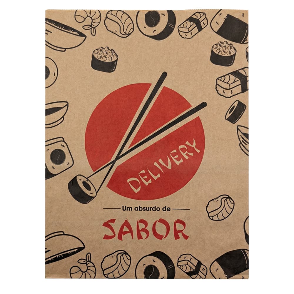 Sacola Embalagem Kraft Sushi  Delivery Ifood 25x34x14 C/50