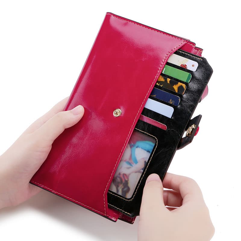 Fornecimento atacado RFID couro genuíno senhoras carteira novo produto moda masculina carteira longa embreagem feminina