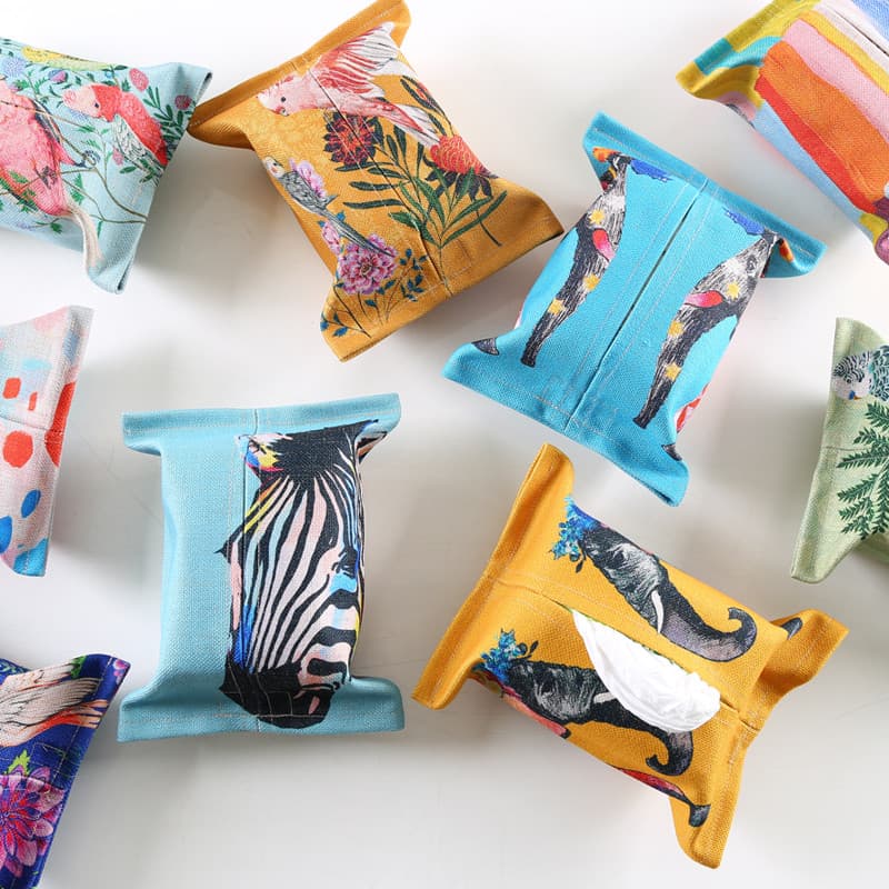 Songguo casa pintada à mão elefante papagaio caixa de tecido algodão linho decoração criativa capa de papel tecido Facia