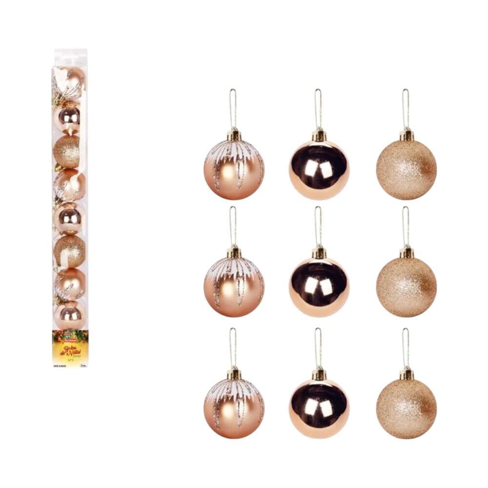 Kit 9 Bolas de Natal Douradas 5cm Enfeite Árvore Natalina Luxo Decorativo Zein